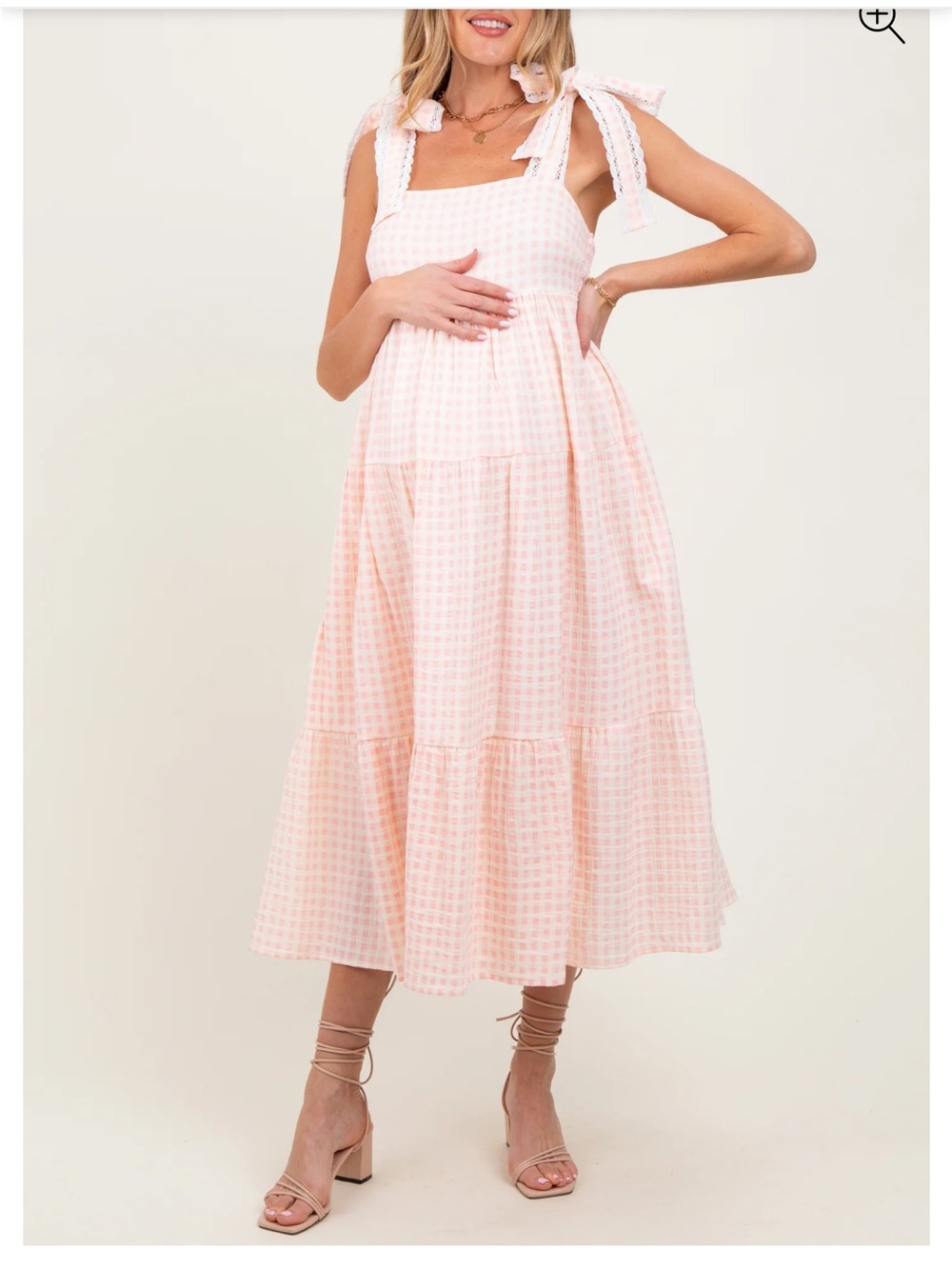 Pinkblush Soft Pink Gingham Tie-Shoulder Midi Dress